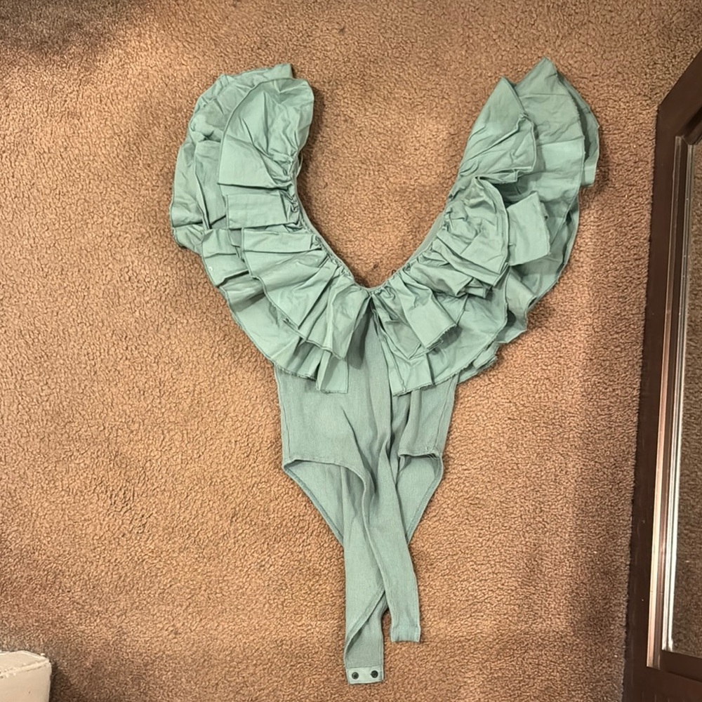 Zara Green Ruffled Bodysuit Top